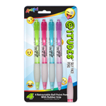 @iTUDES 4 Pk Emoji Silly Face Retractable Ball Point Pens with Rubber Grip