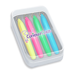 Mini Brite Spots® Highlighters in Clear Plastic Box - Full Color Decal - 4 ct