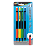 Set of 4 Mechanical Pencils with Rubber Grip and Eraser